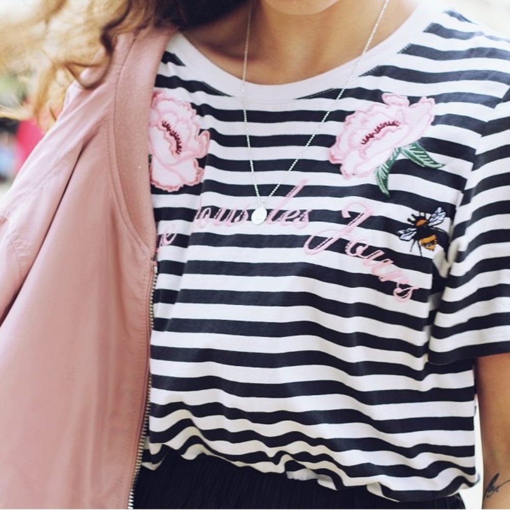 H&M Aime Tous Les Jours Striped Embroidered Shirt